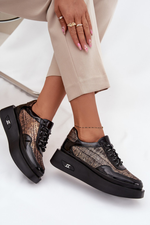 Ādas sieviešu kurpes ar šņorēm un platformu Artiker 57C2044, melnā krāsā