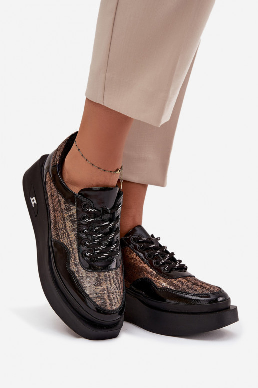 Ādas sieviešu kurpes ar šņorēm un platformu Artiker 57C2044, melnā krāsā