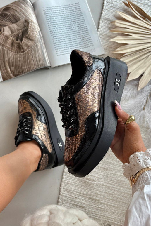 Ādas sieviešu kurpes ar šņorēm un platformu Artiker 57C2044, melnā krāsā