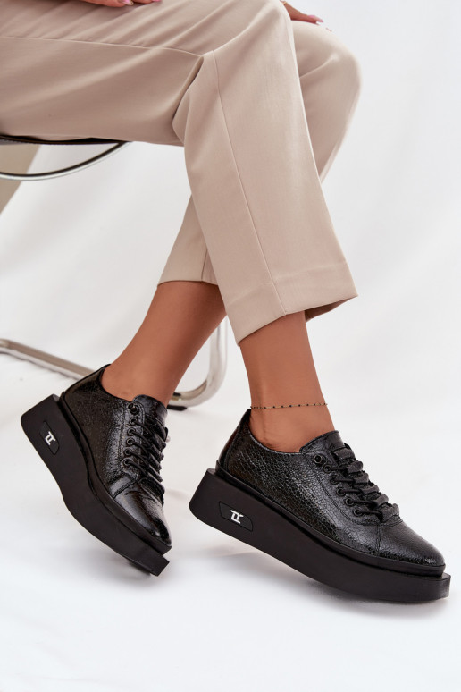 Lakuoti dabīgas ādas sieviešu puszābaki ar platformu Artiker 57C2041, melnā krāsā