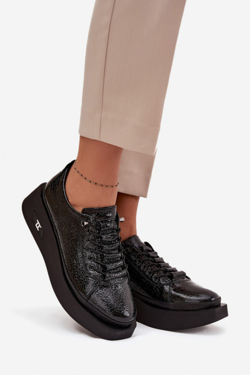 Lakuoti dabīgas ādas sieviešu puszābaki ar platformu Artiker 57C2041, melnā krāsā