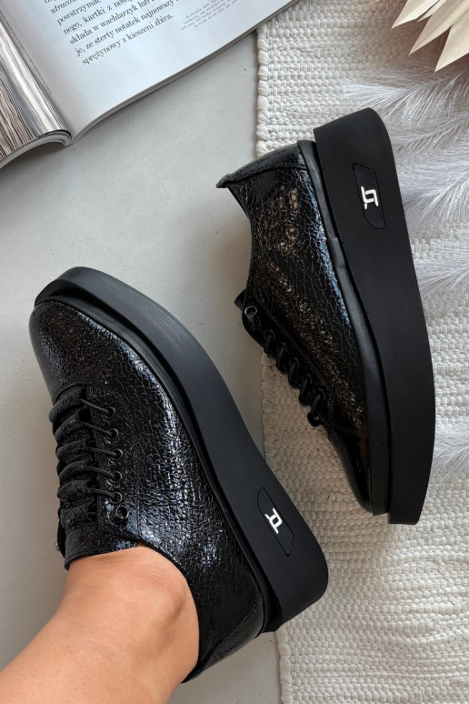 Lakuoti dabīgas ādas sieviešu puszābaki ar platformu Artiker 57C2041, melnā krāsā