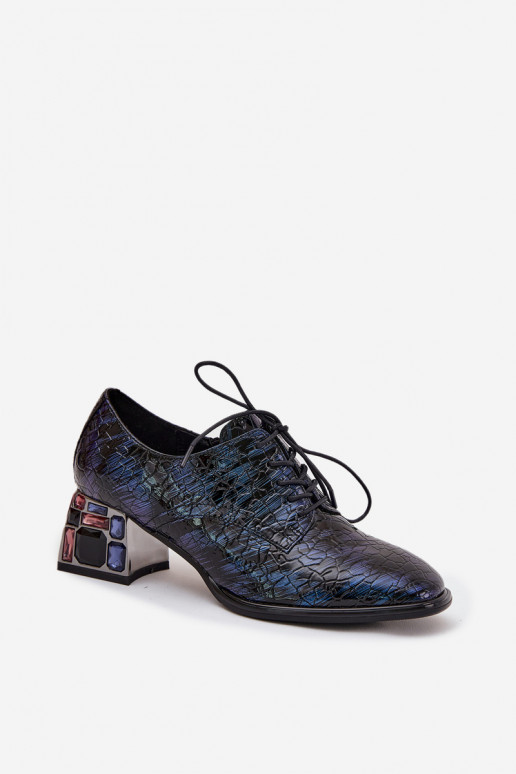 Tumši zili lakoti dabīgas ādas puszābaki sievietēm ar papēžiem un spīdošām acīm „Artiker 55C0428"