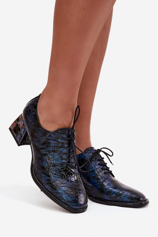 Tumši zili lakoti dabīgas ādas puszābaki sievietēm ar papēžiem un spīdošām acīm „Artiker 55C0428"