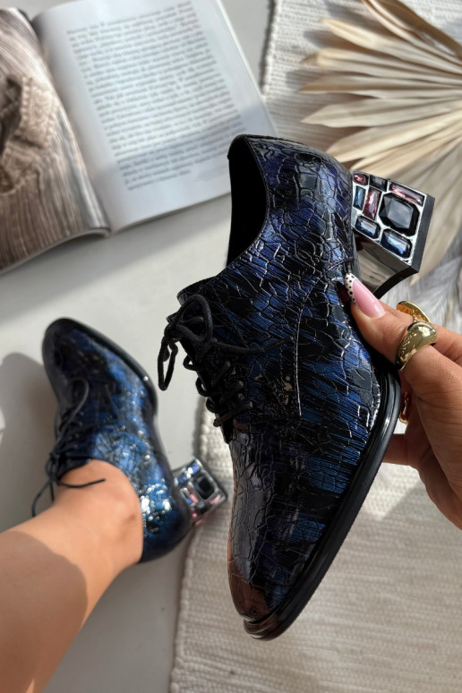 Tumši zili lakoti dabīgas ādas puszābaki sievietēm ar papēžiem un spīdošām acīm „Artiker 55C0428"