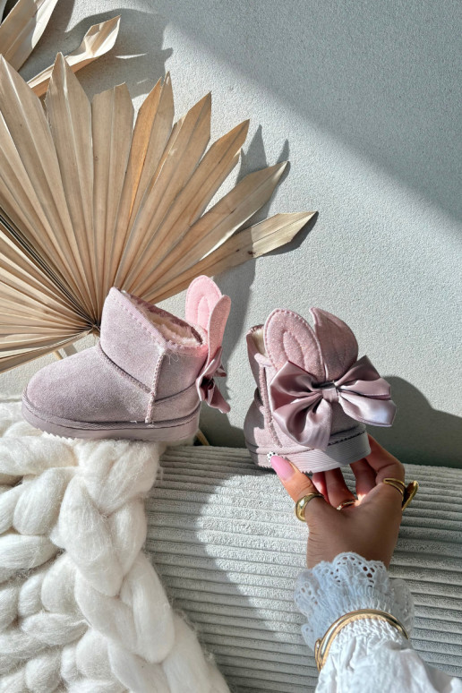 Bērnu siltie sniega zābaki „Meriva" ar lentītēm, rozā krāsā