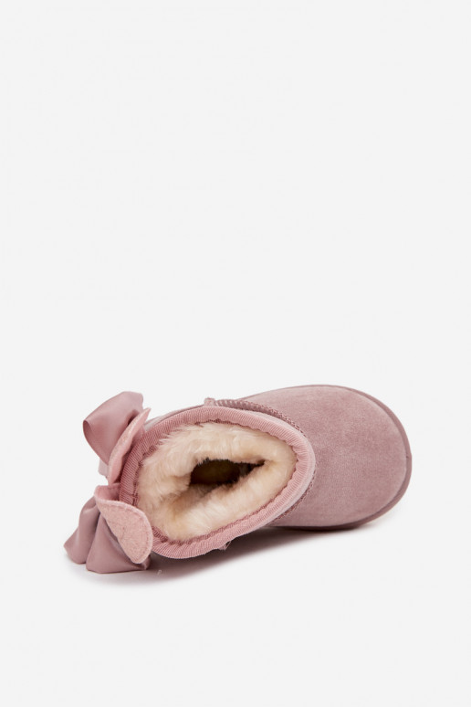 Bērnu siltie sniega zābaki „Meriva" ar lentītēm, rozā krāsā