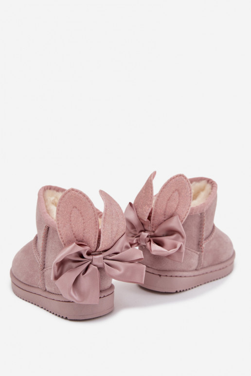Bērnu siltie sniega zābaki „Meriva" ar lentītēm, rozā krāsā