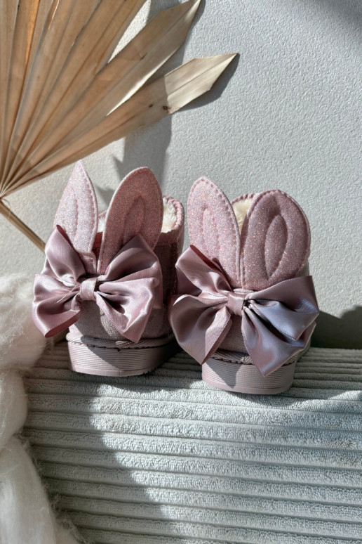 Bērnu siltie sniega zābaki „Meriva" ar lentītēm, rozā krāsā