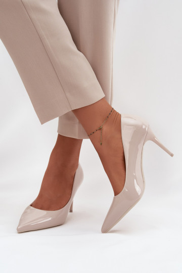 Lakuoti eko ādas augstpapēžu apavi sievietēm ar smailiem galiem ziloņa kaula krāsā Jadira