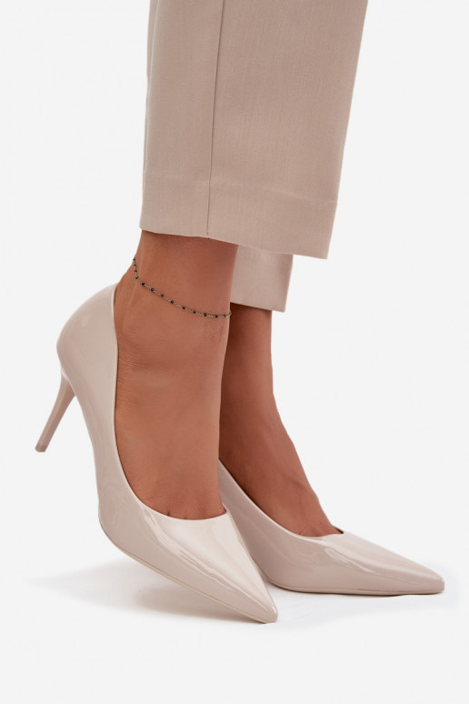 Lakuoti eko ādas augstpapēžu apavi sievietēm ar smailiem galiem ziloņa kaula krāsā Jadira