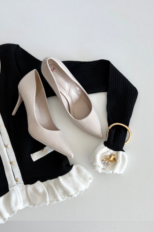 Lakuoti eko ādas augstpapēžu apavi sievietēm ar smailiem galiem ziloņa kaula krāsā Jadira