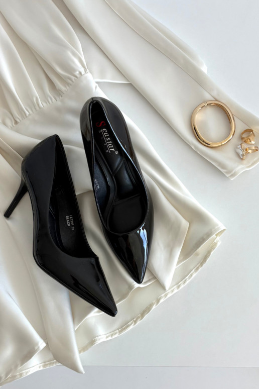 Sieviešu lakotie augstpapēžu kurpes „Jadira" ar smailiem galiem, melnā krāsā