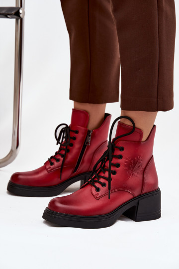 Sieviešu dabīgas ādas zābaki ar platformām, siltināti, Vinceza 39950 sarkanā krāsā