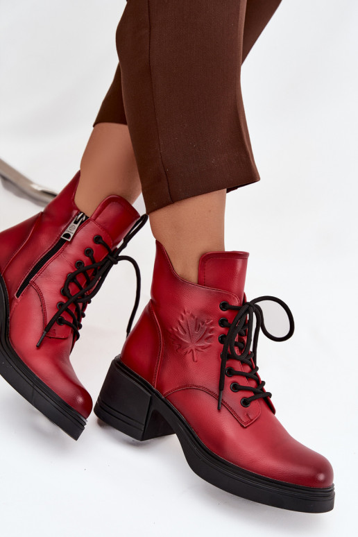 Sieviešu dabīgas ādas zābaki ar platformām, siltināti, Vinceza 39950 sarkanā krāsā