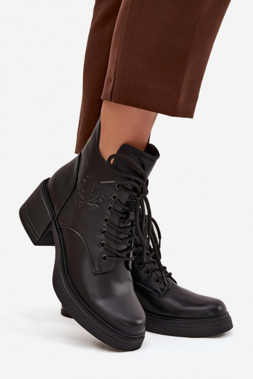 Sieviešu dabīgas ādas zābaki ar platformām, siltināti, Vinceza 39950 melnā krāsā