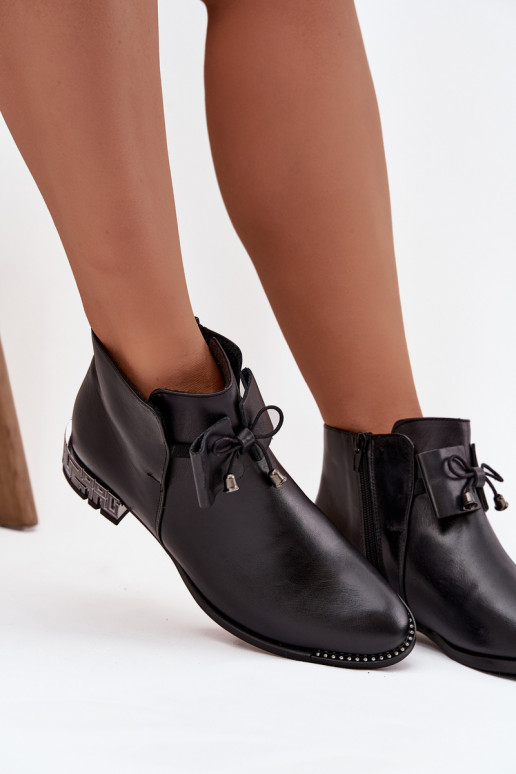 Sieviešu puszābakiIeslēgtsturalnej Skóry Uz Zema Papēža Zazoo 1396 melnas krāsas