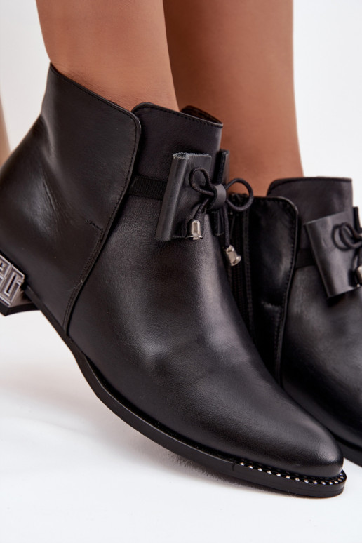 Sieviešu puszābakiIeslēgtsturalnej Skóry Uz Zema Papēža Zazoo 1396 melnas krāsas