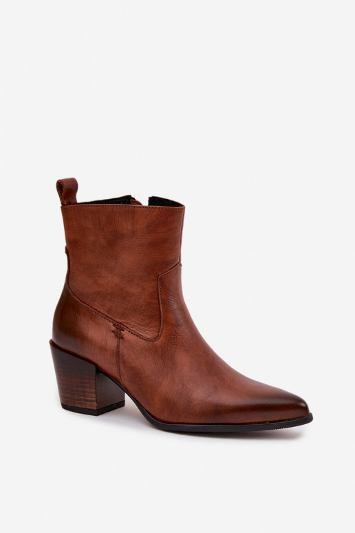 Āda kovboju stila puszābaki Sieviešu ar papēdi siltināti Zazoo 60565 brūnas krāsas