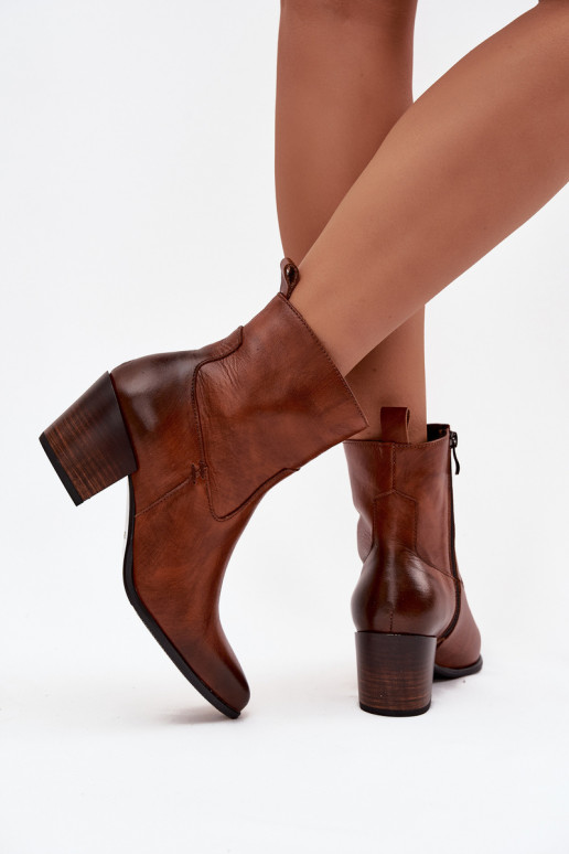 Āda kovboju stila puszābaki Sieviešu ar papēdi siltināti Zazoo 60565 brūnas krāsas