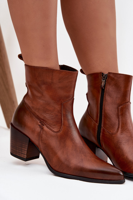 Āda kovboju stila puszābaki Sieviešu ar papēdi siltināti Zazoo 60565 brūnas krāsas