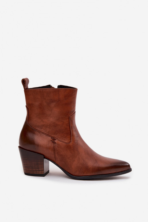 Āda kovboju stila puszābaki Sieviešu ar papēdi siltināti Zazoo 60565 brūnas krāsas