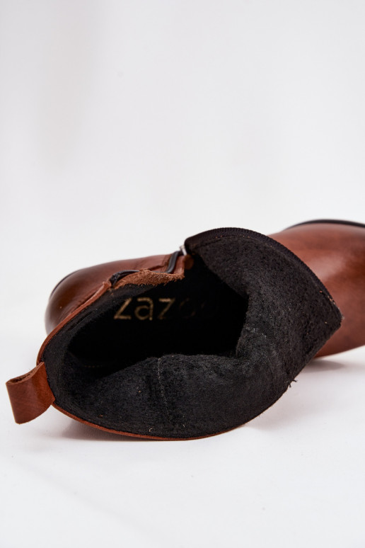 Āda kovboju stila puszābaki Sieviešu ar papēdi siltināti Zazoo 60565 brūnas krāsas