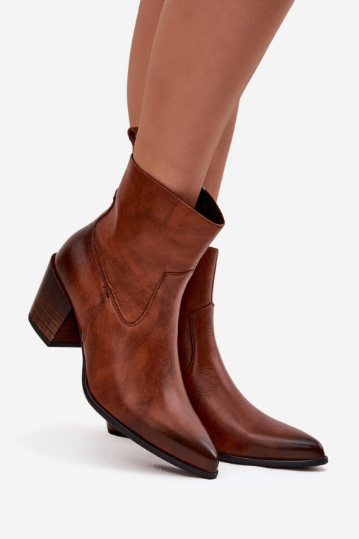 Āda kovboju stila puszābaki Sieviešu ar papēdi siltināti Zazoo 60565 brūnas krāsas