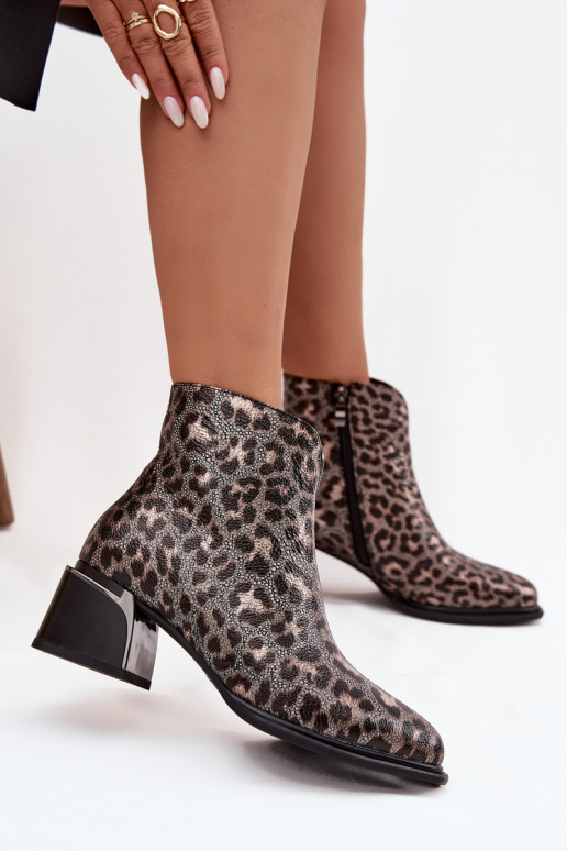 Āda Sieviešu puszābaki Klockā siltināti ar leoparda kažokādas rakstu D&A CR52-622 Melns-Zelta krāsas