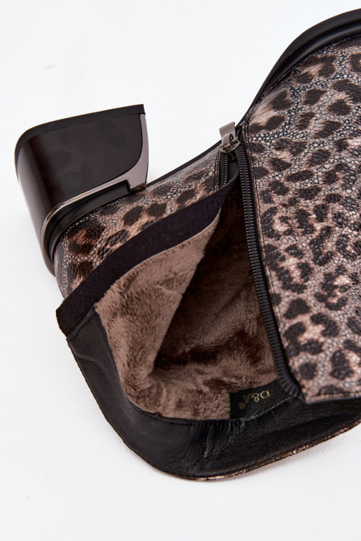 Āda Sieviešu puszābaki Klockā siltināti ar leoparda kažokādas rakstu D&A CR52-622 Melns-Zelta krāsas