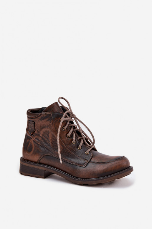 Sieviešu puszābakiIeslēgtsturalnej Skóry ar platiem papēžiem Tā irciejka 07063-02 brūnas krāsas