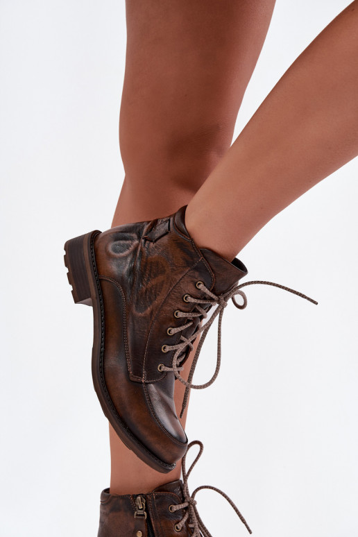 Sieviešu puszābakiIeslēgtsturalnej Skóry ar platiem papēžiem Tā irciejka 07063-02 brūnas krāsas