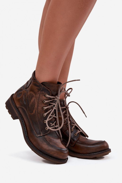 Sieviešu puszābakiIeslēgtsturalnej Skóry ar platiem papēžiem Tā irciejka 07063-02 brūnas krāsas