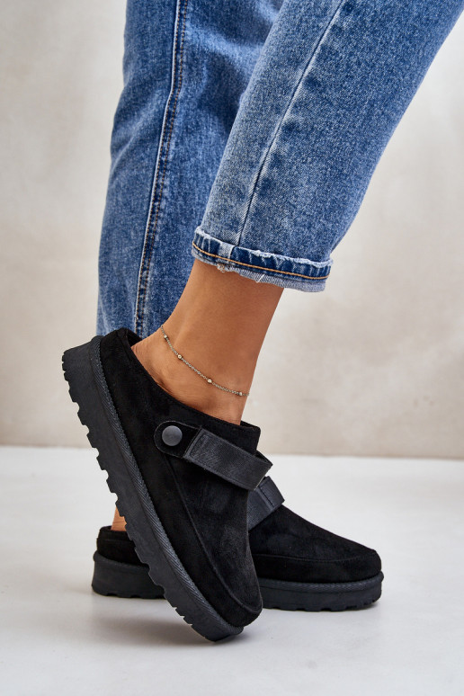 Sieviešu Čības siltināti ar kažokādu ar platformu melnas krāsas Azida