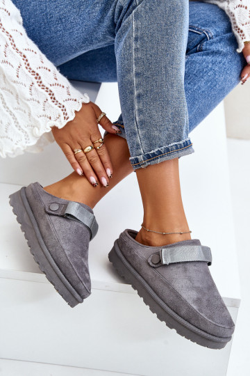 Sieviešu Čības siltināti ar kažokādu ar platformu Pelēkas krāsas Azida