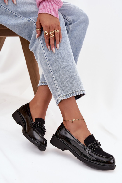 sieviešu mokasīni Laque un pērlītēm S.Barski HY52-541 melnas krāsas
