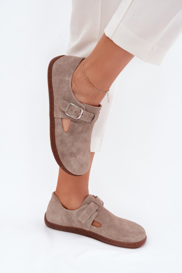 zamšādas apavi Barefoot Sieviešu ar sprādzēm Zazoo N1261 smilšu krāsas