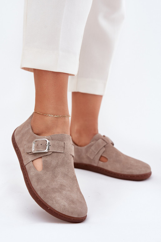 zamšādas apavi Barefoot Sieviešu ar sprādzēm Zazoo N1261 smilšu krāsas