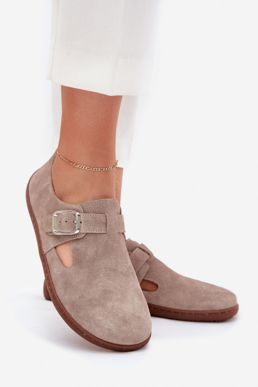 zamšādas apavi Barefoot Sieviešu ar sprādzēm Zazoo N1261 smilšu krāsas