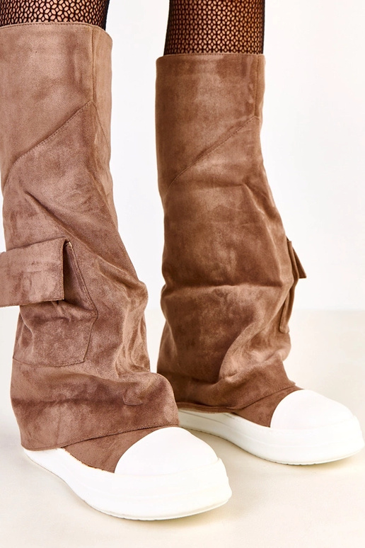 Brūnie ilgaulīši no mākslīgā zamša ar...