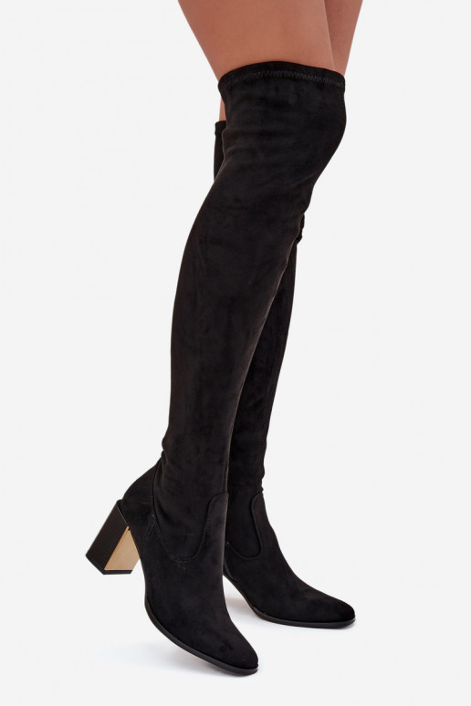 sieviešu garie zābaki Par ceļgalu ar papēdi Eko zamšādaoIne melnas krāsas Jelina sieviešu garie zābaki Par ceļgalu ar papēdi Eko zamšādaoIne melnas krāsas Jelina