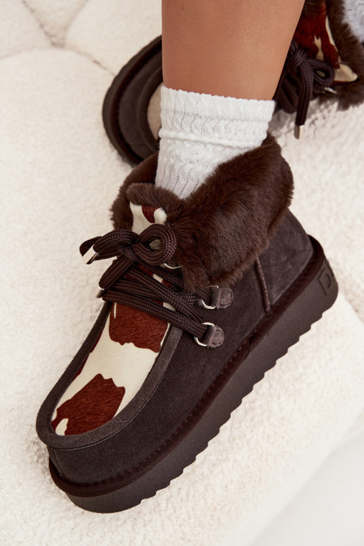 sniega apavi SieviešuIeslēgtsturalnego zamšādasu Łaty D.Franklin DFSH375008 CzekoladoIne