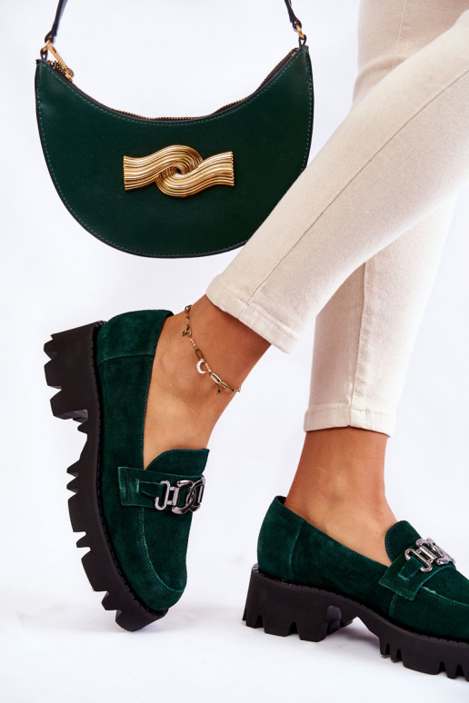 zamšādas apavi ar ornamentiem Laura Messi 2489 Zaļas krāsas