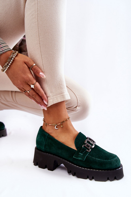 zamšādas apavi ar ornamentiem Laura Messi 2489 Zaļas krāsas