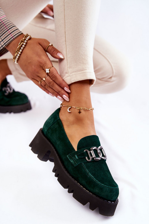 zamšādas apavi ar ornamentiem Laura Messi 2489 Zaļas krāsas