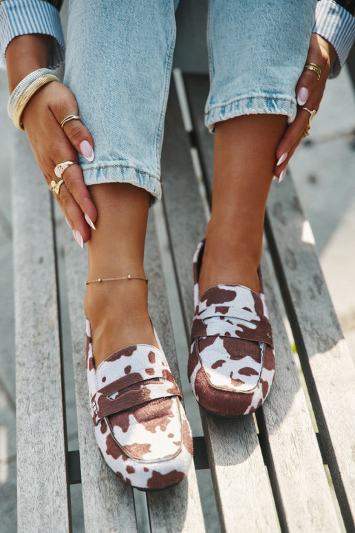 Sieviešu plakanie mokasīni ar pleķiem brūnā-baltā krāsā "Soreline"