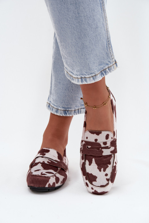 Sieviešu plakanie mokasīni ar pleķiem brūnā-baltā krāsā "Soreline"