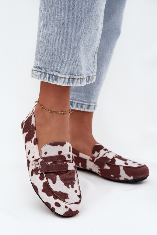 Sieviešu plakanie mokasīni ar pleķiem brūnā-baltā krāsā "Soreline"