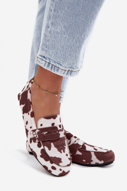 Sieviešu plakanie mokasīni ar pleķiem brūnā-baltā krāsā "Soreline"