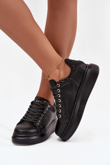 Sieviešu sporta apavi no dabiskās ādas GOE OO2N4004 melnā krāsā